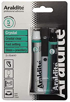 Araldite Crystal Epoxy Adhesive/Two Component Waterproof Epoxy Adhesive Transparent 2x15 ml in Hose Set Glass Gemstones Porcelain Ceramic Leather Wood Various Metals and Plastics