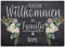 PR Print Royal Haustürschild mit Name - Herzlich Willkommen bei Familie - Metallschild mit Familienname Personalisieren, Outdoorschild aus Aluminium | Wetterfest, Blumen-Motiv, 28x20 cm
