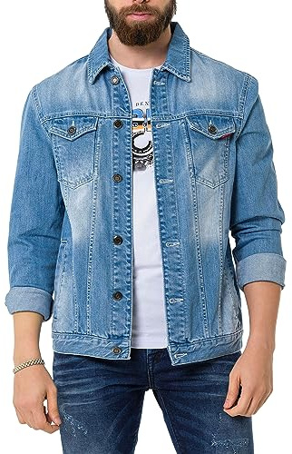 Cipo & Baxx Herren Jeansjacke CJ289 Hellblau – Denimjacke im Casual Streetwear Stil mit Knöpfen & Brusttaschen – Übergangsjacke für Alltag & Freizeit - CJ289 Hellblau XL