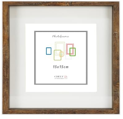CHELY INTERMARKET MOD3503 Marco Profundidad Madera Haya 15x15cm Interior 10x10cm Vidrio Paspartú Decorativo Cuadro Objetos Recuerdo Decoración Moderna Estilo Elegante 1 Unidad Marrón
