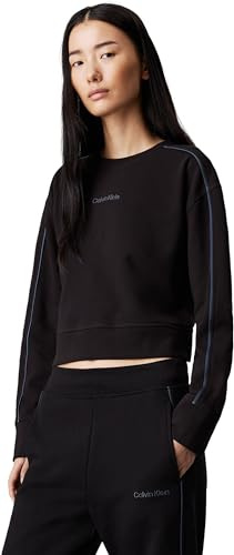 Calvin Klein Damen Sweatshirt Crew Pullover Baumwolle, Schwarz (Black), S
