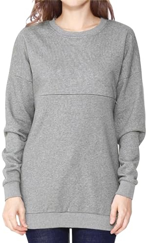 FEOYA Donne Cotone Collo Rotondo maternità Manica Lunga Allattamento Felpa con Zip Allattamento Maglione Primavera Autunno Caldo Allattamento Felpa S