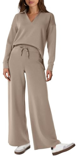 Ensembles de vêtements coordonnés pour voyage pour femmes, ensembles 2 pièces pour femmes décontractés avec sweat à manches longues et pantalons larges pour détente, camel, M