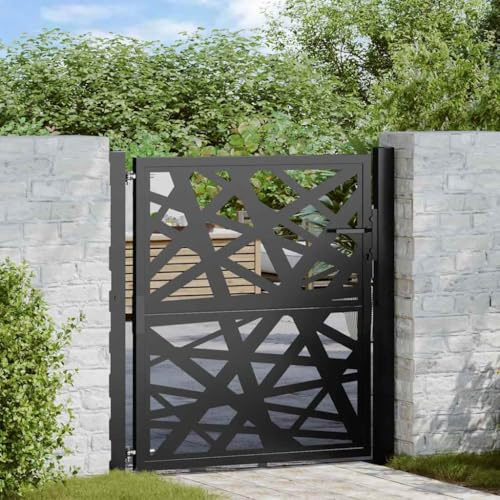 Gecheer Cancello,Singolo,da Giardino,Esterno,in Acciaio,Nero,Design Luminoso,105x106 cm,Cancello per Recinzione,Cancello in Acciaio,Cancello Singolo,Cancello da Esterno