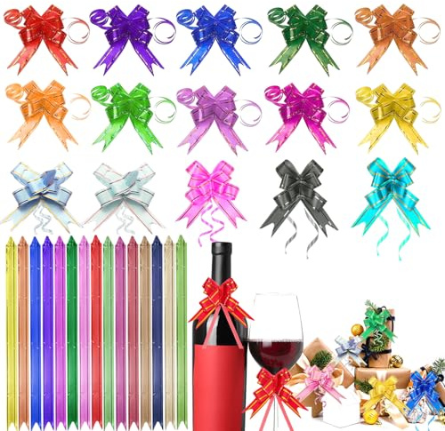 Tumihua 150-Pack Small Pull Bows for Gift Wrapping, 25cm Reusable Bows with Assorted Colors, Small Pull Bows Decorations for Presents, Party, Home, Wedding Family & Business Use