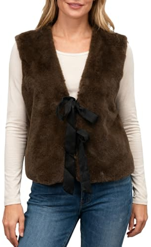 Amazhiyu Gilet en fourrure synthétique pour femme - Gilet court en peluche - Sans manches - Gilet en fausse fourrure - Gilet d'hiver chaud en polaire