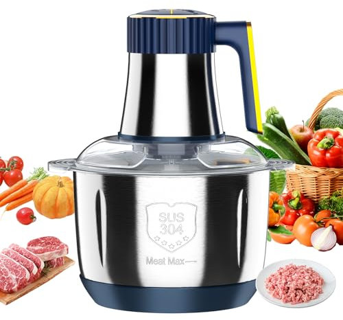 Tritatutto da Cucina Elettrico 500 W, Tritatutto Multifunzione in Acciaio Inox da 4 L, 5 Velocità, 6 Lame, Taglio Rapido in 10 Secondi, Ideale per Tritare Tutti i Tipi di Carne, Verdura, Frutta.