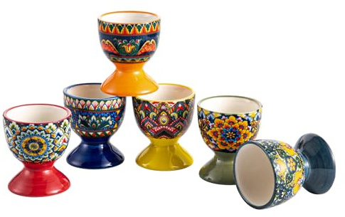 Henten Home Coquetier sur Pied en Céramique, Lot de 6 Coquetiers/Egg Cups pour Chaque Table de Petit-déjeuner, œufs durs et mous - Coloré