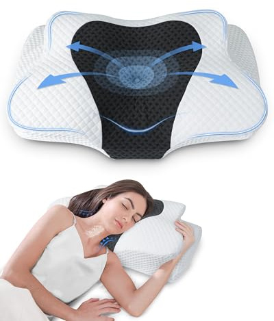 HOMCA Almohada Cervicales y Cuello, Almohada Ergonómica de Espuma Viscoelástica, Almohada para Dormir de Lado, Boca Arriba y Boca Abajo, 60x40x9/10cm