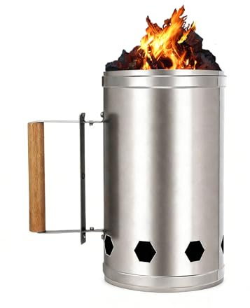 eupdd Camino di Accensione Barbecue: Camino Accensione Carbone, Acciaio Inox con Manico Termoisolante, 27x17cm, Argento, Ideale per Campeggio, Grigliate con Amici e Barbecue in Giardino