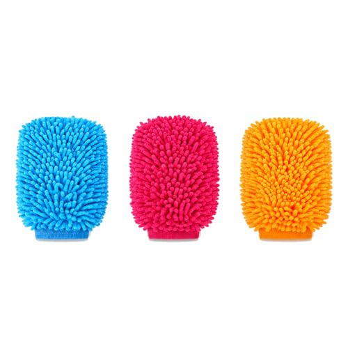 3 PCS Guante de Lavado Autos, Guante de Microfibra Y Chenilla, Alta Capacidad Absorbente, Sin Rayar Las Pinturas del Coche, para El Cuidado del Automóvil, Apto para Lavado de Vehículos Y Limpieza