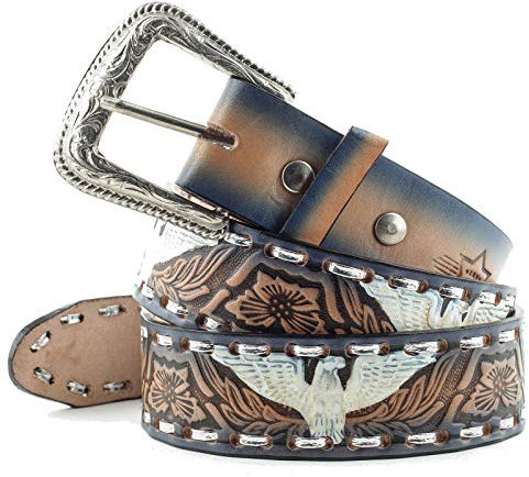 Brauner Ledergürtel Herrengürtel Westerngürtel, 100% Rindsleder Gürtel mit Adler (36 inch)