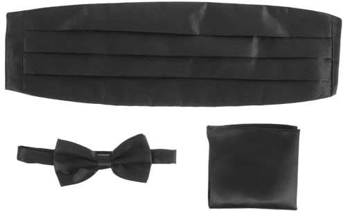 Rosenice Herren-Fliege aus Satin, 3-teiliges Set (schwarz)