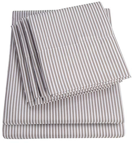 Queen Sheets Stripe Grey - 6 Piece 1500 Supreme Collection Fine Brushed Microfiber Deep Pocket Queen Sheet Set Bedding - 2 Extra Pillow Cases, Great Value, Queen, Classic Stripe Gray