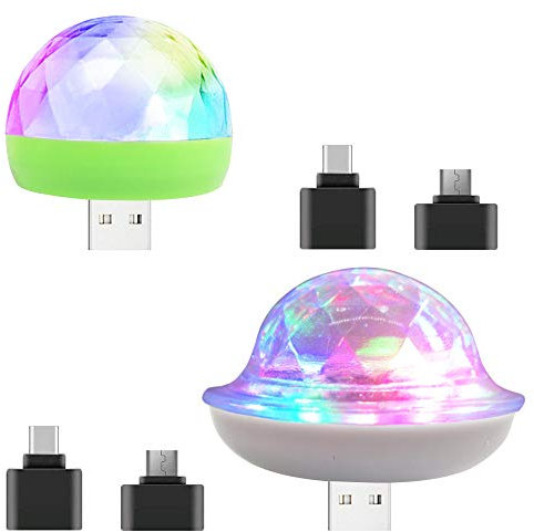 AFUNTA 2pz luci USB mini sfera discoteca con adattatore da tipo C a USB e micro a USB,LED piccola sfera magica colorata luce per feste, compleanni,discotecakaraoke,decorazione compatibile smartphone