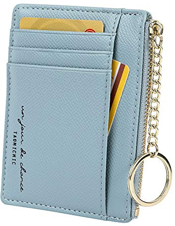 Cynure Women's 8 Cards Slim Minimalist Card Holder Coin Changes Purse Keychain Front Pocket Wallet, Sky Blue