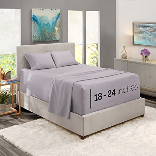 Nestl Extra Deep Pocket Sheets - Fits Mattress 18-24 Inches Deep, Extra Deep Pocket California King Size Sheets, 4 Piece Cal King Sheets, Cal King Sheets Deep Pocket, Light Gray Lavender