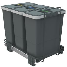 Elletipi ECOFIL PF01 34B4 Poubelle différenciée extractible pour Base, 30 x 45 x 36 cm, 3 x 12 litres, Rails en métal, Gris