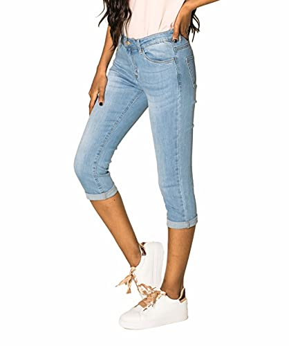 Nina Carter P132 - Pantalones vaqueros para mujer, corte ajustado, cintura alta, aspecto desgastado, efecto lavado, Azul Claro P132-6, XL