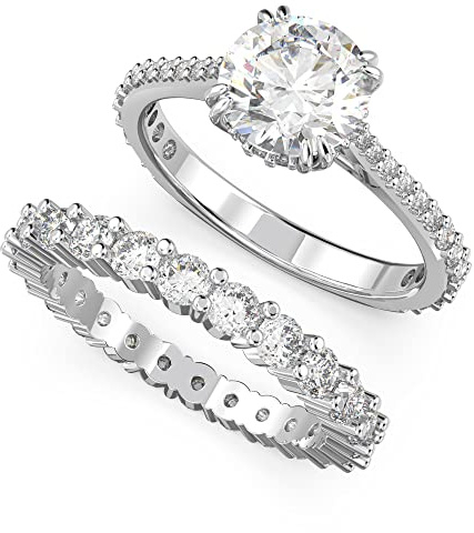 Swarovski Stilla Set, Weiße und Rhodinierte Ringe mit Strahlenden Swarovski Kristallen