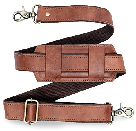 Adjustable 60-inch Real Leather Bag Replacement Shoulder Strap Comfort Fit Padded with Metal Swivel Hooks for Crossbody Purses, Laptop Messenger Bags, Handbags and Duffle Luggage Straps (Brown)