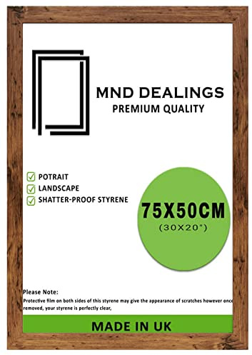 MND Dealings Large Wide 75cm x 50cm Poster Frames- Horizontal or Vertical Display- To Wall Mounting, HD Perspex,Solid MDF Frame Puzzle, Jigsaw 75cm x 50cm-Hanging Hardware Included-(Rustic)
