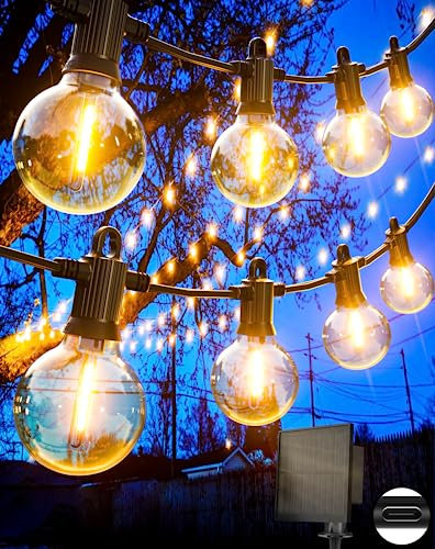 Zuske Solar Lichterkette Aussen, 9.5M Lichterkette Außen Solar Wasserdicht mit 15+1 Warmweiße G40 Glühbirnen, 5 Modi IP65 Wasserdicht Solar lichterkette für outdoor, Garten, Terrasse, Balkon, Hochzeit