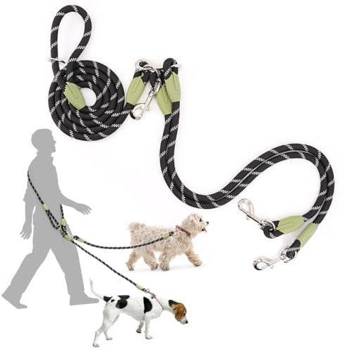 pawstrip Hands Free Dog Leash Crossbody Dog Running Leash Handsfree Pet Rope for Hiking Training Heavy Duty Reflective Pet Walking Belt (Black for Two Dogs)