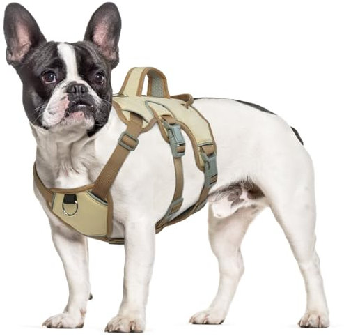 Hjumarayan Sicherheitsgeschirr Hund - Panikgeschirr für Hunde, Anti Zieh Geschirr für Hunde Ausbruchsicher, Anti Zug Hundegeschirr mit Griff für Mops, Jack Russell (Beige S)