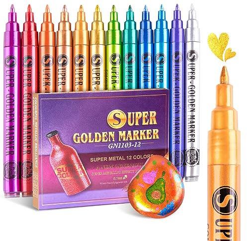 Metallic-Marker, Acryl-Farbstifte, super goldene, 0,7 mm ultrafeine Spitze, Glitzerstifte, Metallic-Markerstifte für schwarzes Papier, Glas, Steinmalerei, Holz, Leinwand, Tassen