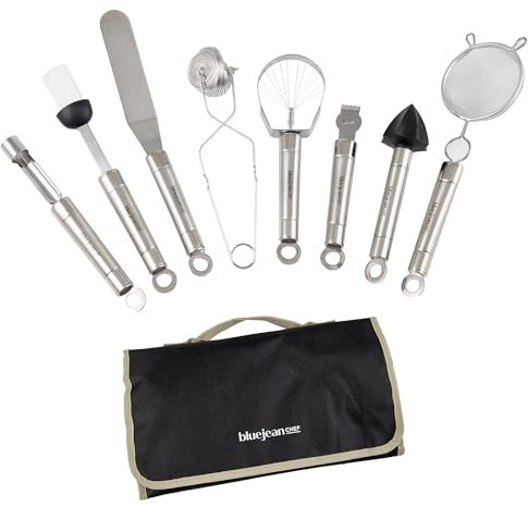 The Blue Jean Chef 8-Piece Kitchen Tool and Gadget Set, Stainless-Steel Kitchen Tools with Storage Pouch, Dishwasher Safe