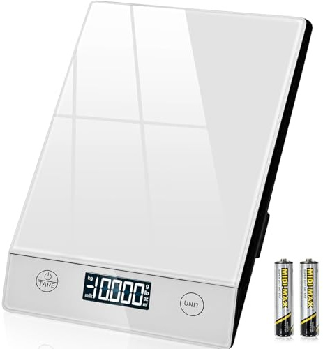 Küchenwaage Digital 10KG Küchenwaagen Glas Digitale Waage Wasserdicht Elektronische Haushaltswaage zum Backen, Tara Funktion, Touch-Taste, 1g Genaue - Silber