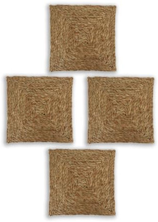 Handmade Reed Extra Large Square Table Mats Set, Rush Dining Table Decor Placemats Pack, Gust Hotel Coffee Table Decor Large Coasters (4)