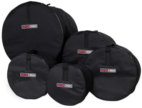 Gator Drum Bag Set – 5-teiliges Rock-Schlagzeugtaschen-Set – Für 22 Bassdrum, 10/12 Toms, 16 Floortom & 14 Snare – Gepolsterte 600D Nylon-Taschen (GP-ROCK-100), Schwarz