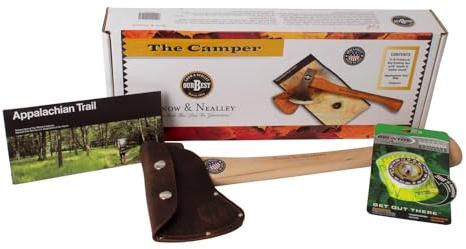 Snow & Nealley Boxed Set, Camper Axe Gift Set, Portable Penobscot Bay Kindling Axe, Belt Sheath, Compass, and Trail Map