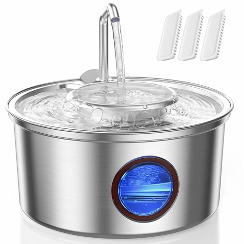 Kittyspout Fontana per Gatti, 3,2 L Fontanella per Gatti Acciaio Inox SUS 304, Finestra Trasparente, Fontanella Gatto 2 In 1 con Ciotola Rimovibile, Incluso 3 Filtri Ai Carboni Attivi