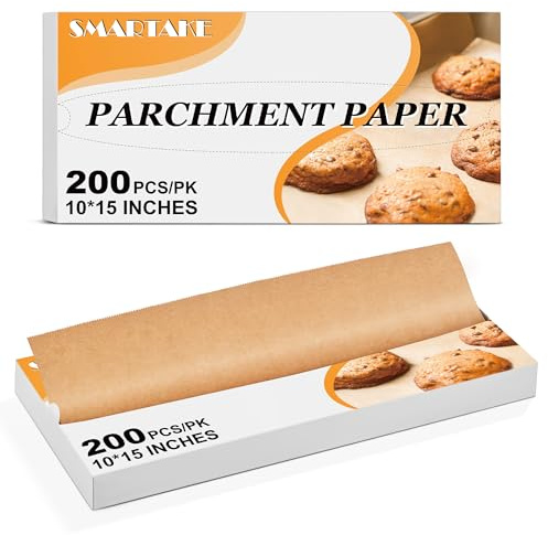 SMARTAKE 200 Pcs Pop-Up Parchment Paper Sheets, 10.7x15 Inch Pre-Cut Parchment Paper for Baking, Non-Stick Greaseproof Baking Paper for Grilling Wrapping Air Frying, Compact Volume, Unbleached