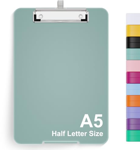 Hongri A5 Clipboard with Storage, Metal Retractable Pen Holder, 6 x 9'' Nursing Plastic Foldable Clip Board, Office Supplies, School Supplies, Menu Box for Work, Dark Green