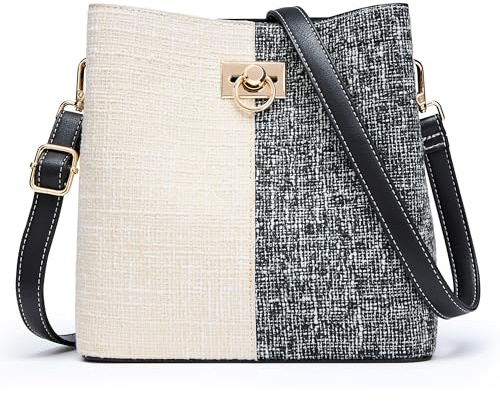 KALIDI FANCY FOREST Kleine Umhängetasche Damen, Leder Crossbody Bag Damen, Stylische Handtasche mit Verstellbarem Gurt,Beige Schwarz