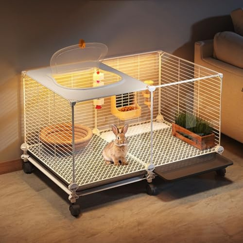 Jaulas para Conejos de Interior, Jaula Conejo con Tragaluz, Jaula para Cobayas de Animales Pequeños, Almohadillas para Las Patas Cifradas, Diseño de Bandeja(75x35x45cm)