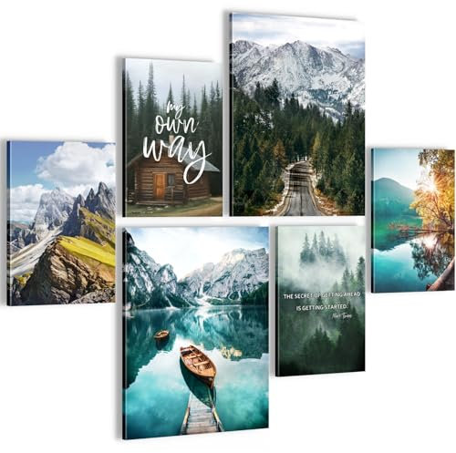 Novart Tableaux Decoration Murale Ensemble Montagnes Naturelles Modernes Tabloeau - PRÊT À ÊTRE ACCROCHÉ - Aucun Cadre Nécessaire - Chambre Salon Cuisine - N028363a