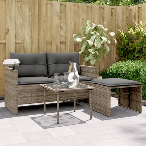 Homgoday Juego de 3 Sofás de Jardín con Cojines para Balcón, Muebles de Jardín, Sofá de Jardín, Salón, Color Gris