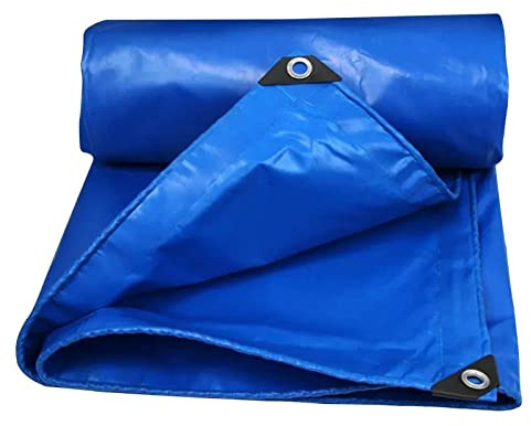 Blue Tarp Sheet Heavy Duty 2x2m Tarpaulin Waterproof with Grommets Ground Sheet Foldable Camping Tarp Tent for Outdoor Furniture Garden 0.45mm Thick (Size:4x4m)