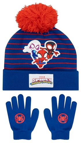 Marvel Bonnet Spiderman | Spidey Et Ses Amis Extraordinaires Gant Et Bonnet Enfant | Bonnet Et Gant Hiver | Taille Unique Bleu