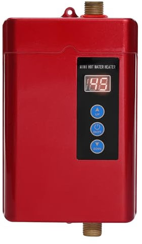 Scaldacqua istantanea da cucina, 5000 W, 100 l/h, scaldabagno a gas IPX4, valutazione impermeabile, scaldabagno a LED, serbatoio dell'acqua calda con telecomando (rosso)