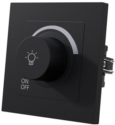 MVAVA Lichtschalter Dimmbar 1 Fach 1 Weg Dimmschalter Unterputz Lichtschalter 86mm*86mm für Dimmbare LED-Leuchten, Glühlampen Kunststoff Schwarz