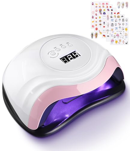 Aokyom 168W Nageltrockner,UV LED Lampe für Gelnägel Professionelle Nagellampe mit 6Pcs Nagelsticker 10/30/60/99s Timer LCD Anzeige und Smart Sensor für Finger/Zehennagel und für Alle Gel Nagellack