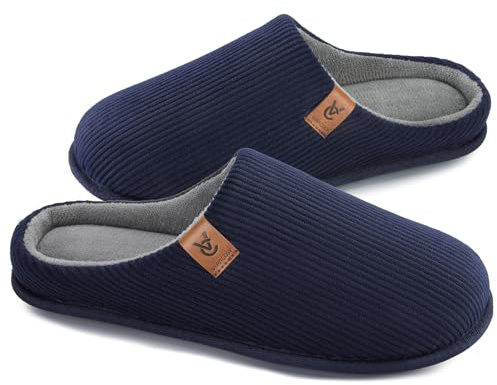 VeraCosy Men's Corduroy Slip-on Slippers Memory Foam Indoor House Shoes | Supportive, Non-Slip, Outdoor, Gifts, Breathable, Lightweight, Machine Washable