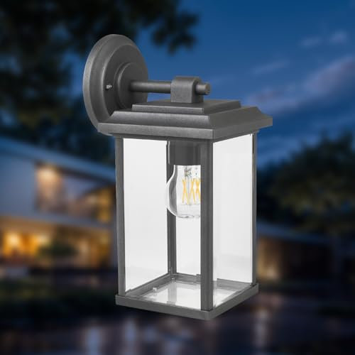 MULANDI Applique da Parete per Esterni, Lampadina E27 Max 25W (Non Inclusa), IP65 ImpermeabileCorpo in Alluminio, Diffusore in Vetro, Lampada da Esterno a Parete con Paralume in Vetro Trasparente