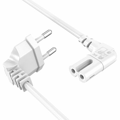 TECHZOCO Cable alimentación IEC-320 C7 acodado, Cable Alimentación Tipo C Euro, Sección 0.75 mm², Compatible con Samsung, Philips, LG Sony Sharp Panasonic LED TV Sky TV, Sky, Blanco, 3 Metros
